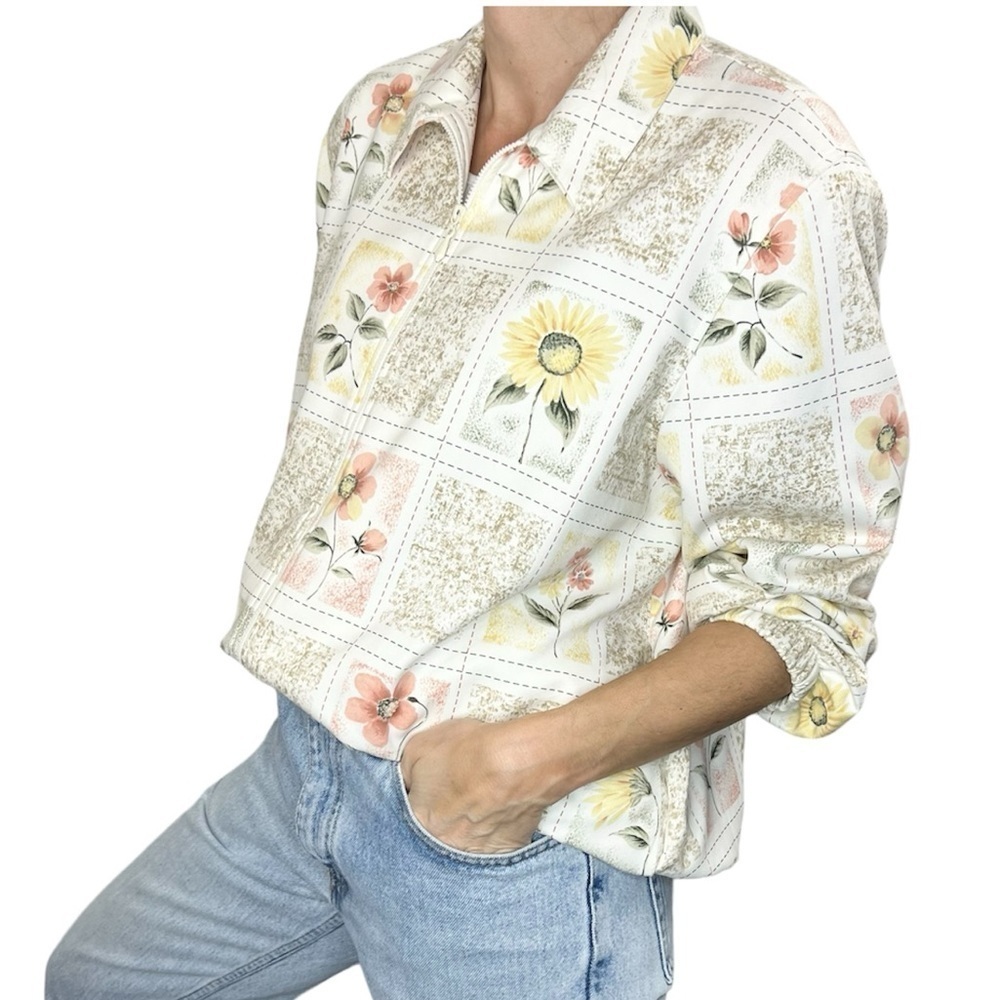 Vintage Alfred Dunner cream floral bomber jacket 16P - Picture 2 of 14